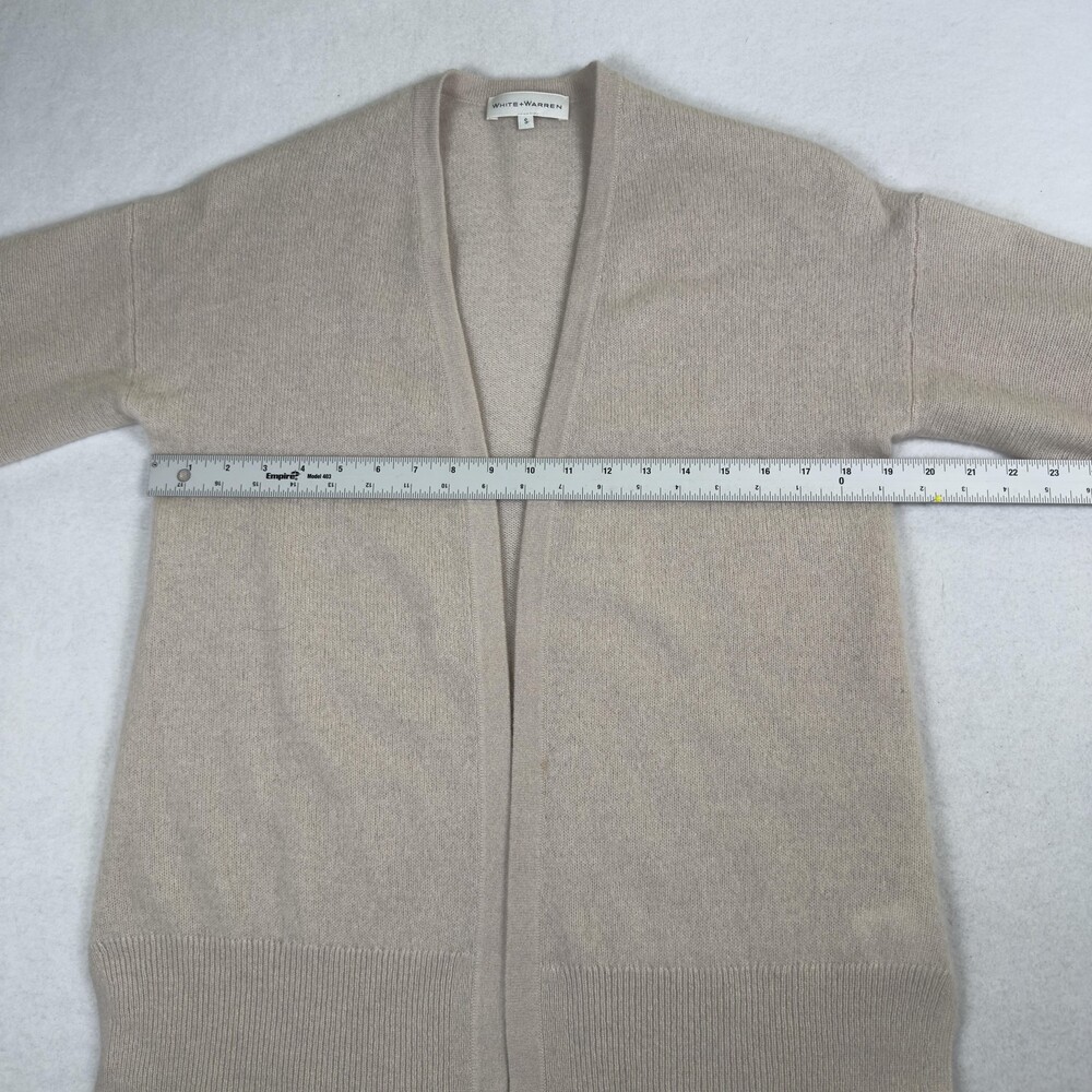 WHITE + WARREN 100% Cashmere Cardigan Open Front Classic Old Money Beige Size S - Picture 4 of 10